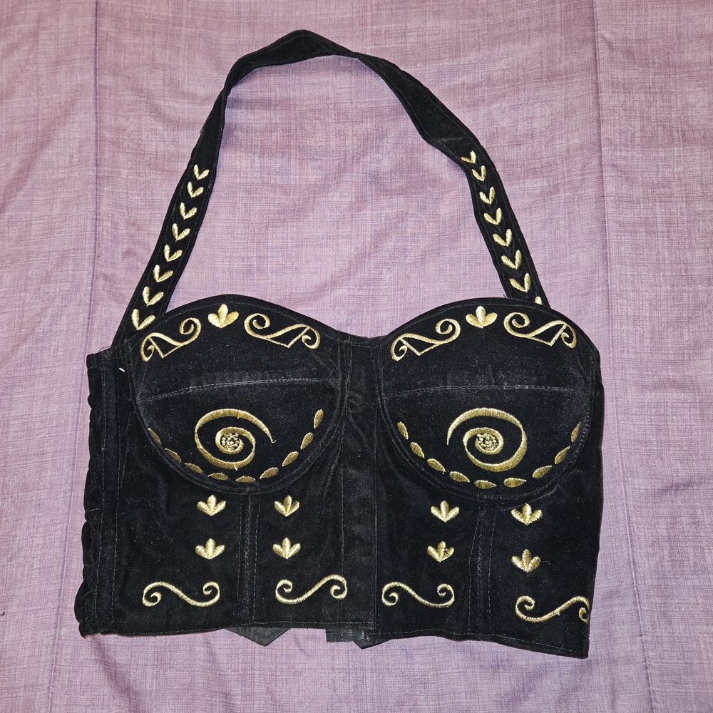 Frederick's of Hollywood Black and Gold Halter Top